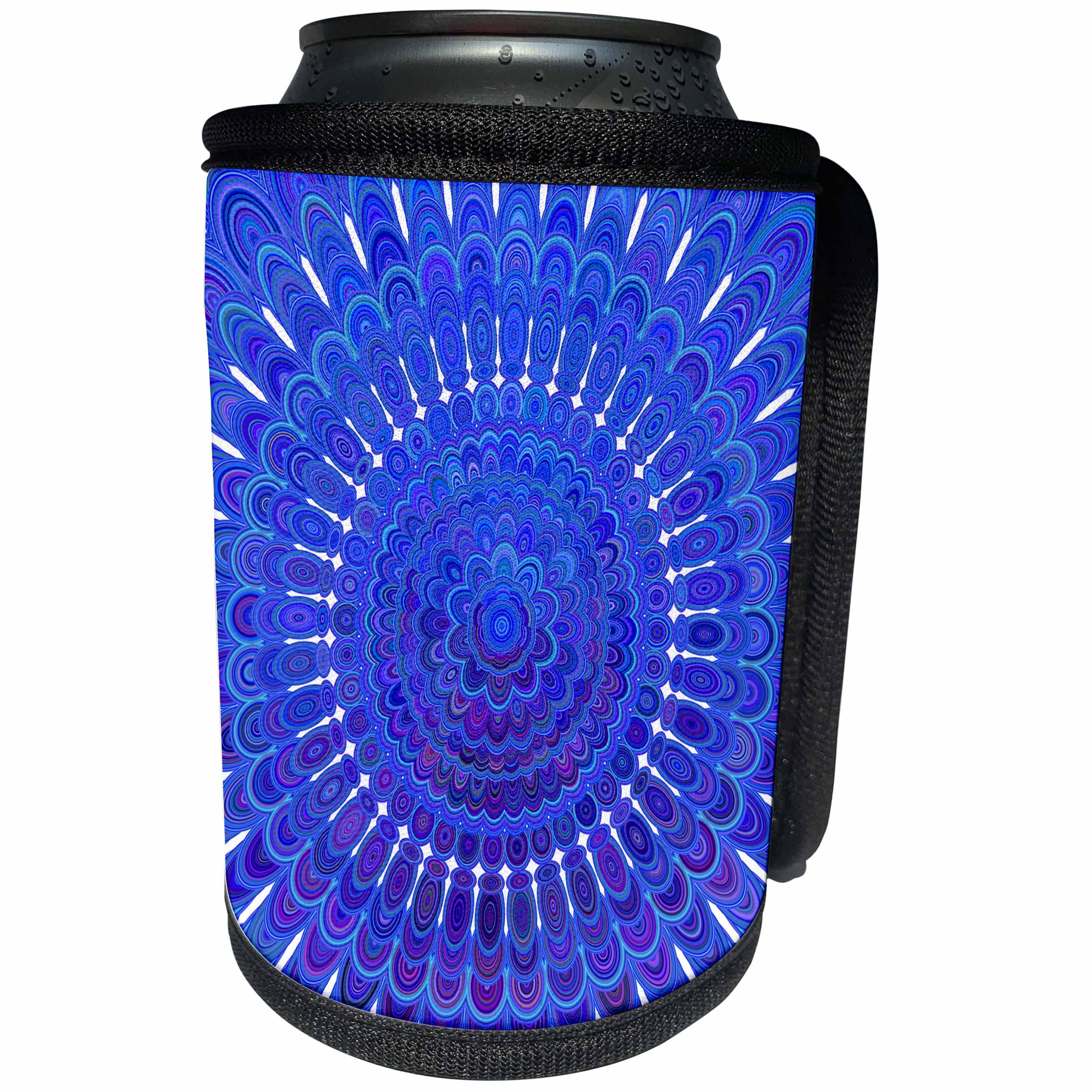 3dRose David Zydd - Floral Mandalas - Blue Floral Mandala - abstract bohemian design - Can Cooler Bottle Wrap (cc_287239)