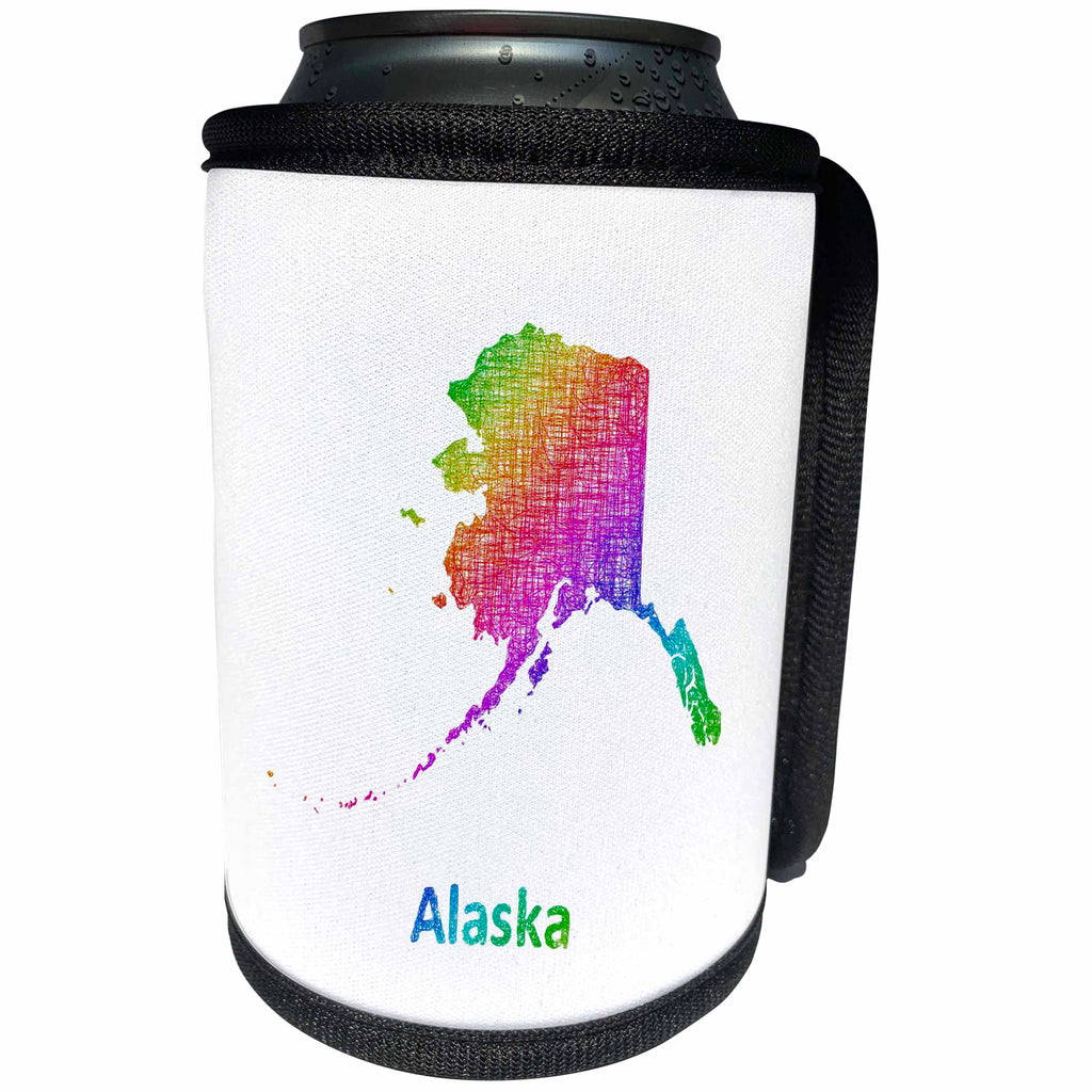 3dRose David Zydd - Map Designs - Alaska State Map - rainbow sketch design - Can Cooler Bottle Wrap (cc_287243)