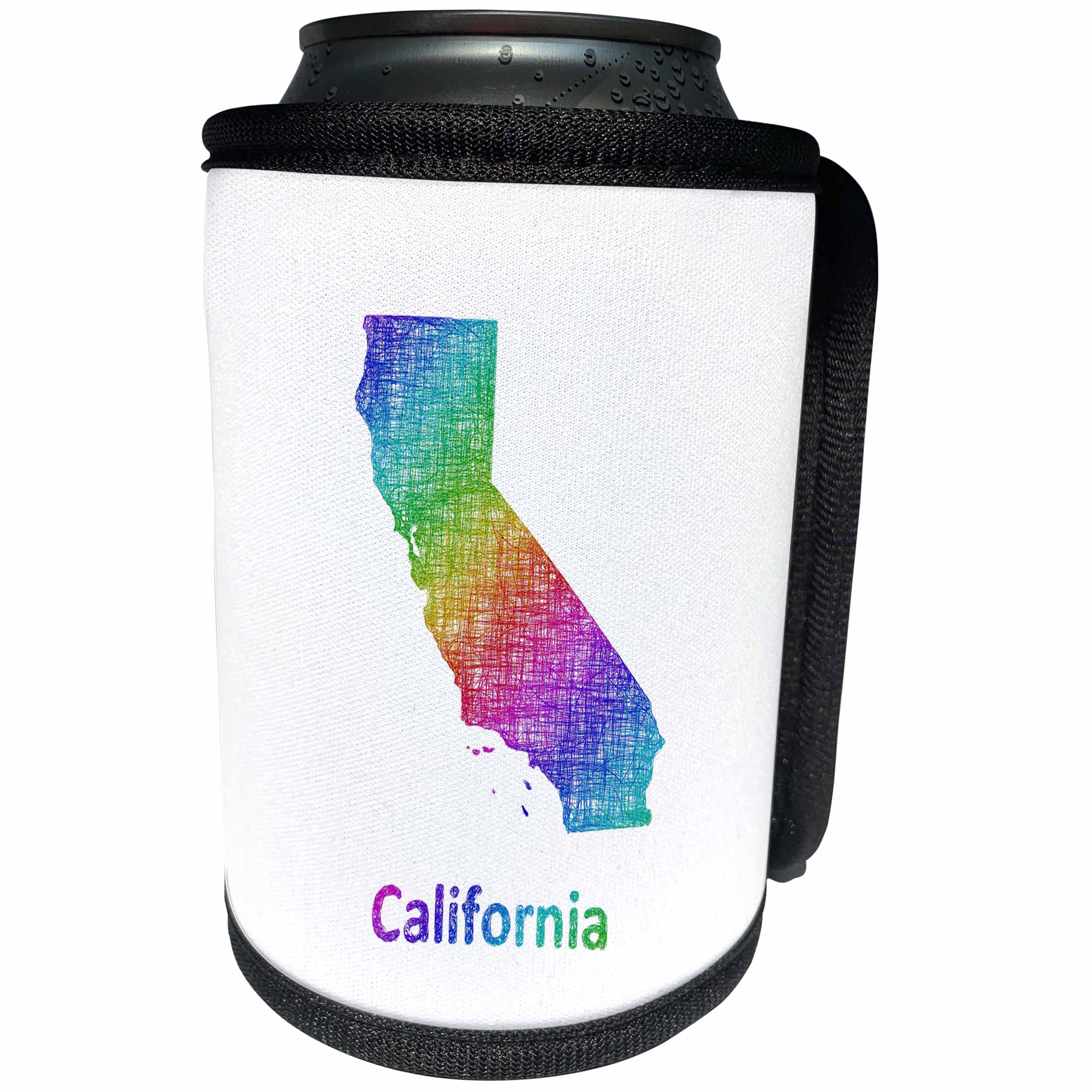 3dRose David Zydd - Map Designs - California State Map - rainbow sketch design - Can Cooler Bottle Wrap (cc_287246)