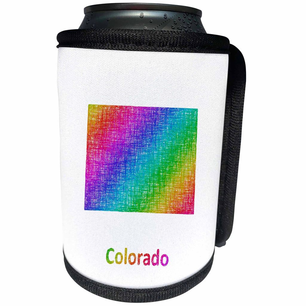 3dRose David Zydd - Map Designs - Colorado State Map - rainbow sketch design - Can Cooler Bottle Wrap (cc_287247)