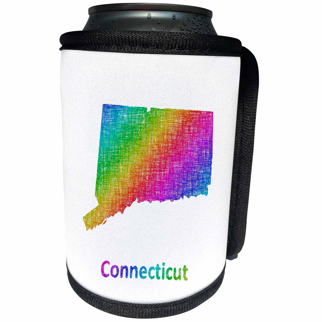 3dRose David Zydd - Map Designs - Connecticut State Map - rainbow sketch design - Can Cooler Bottle Wrap (cc_287248)
