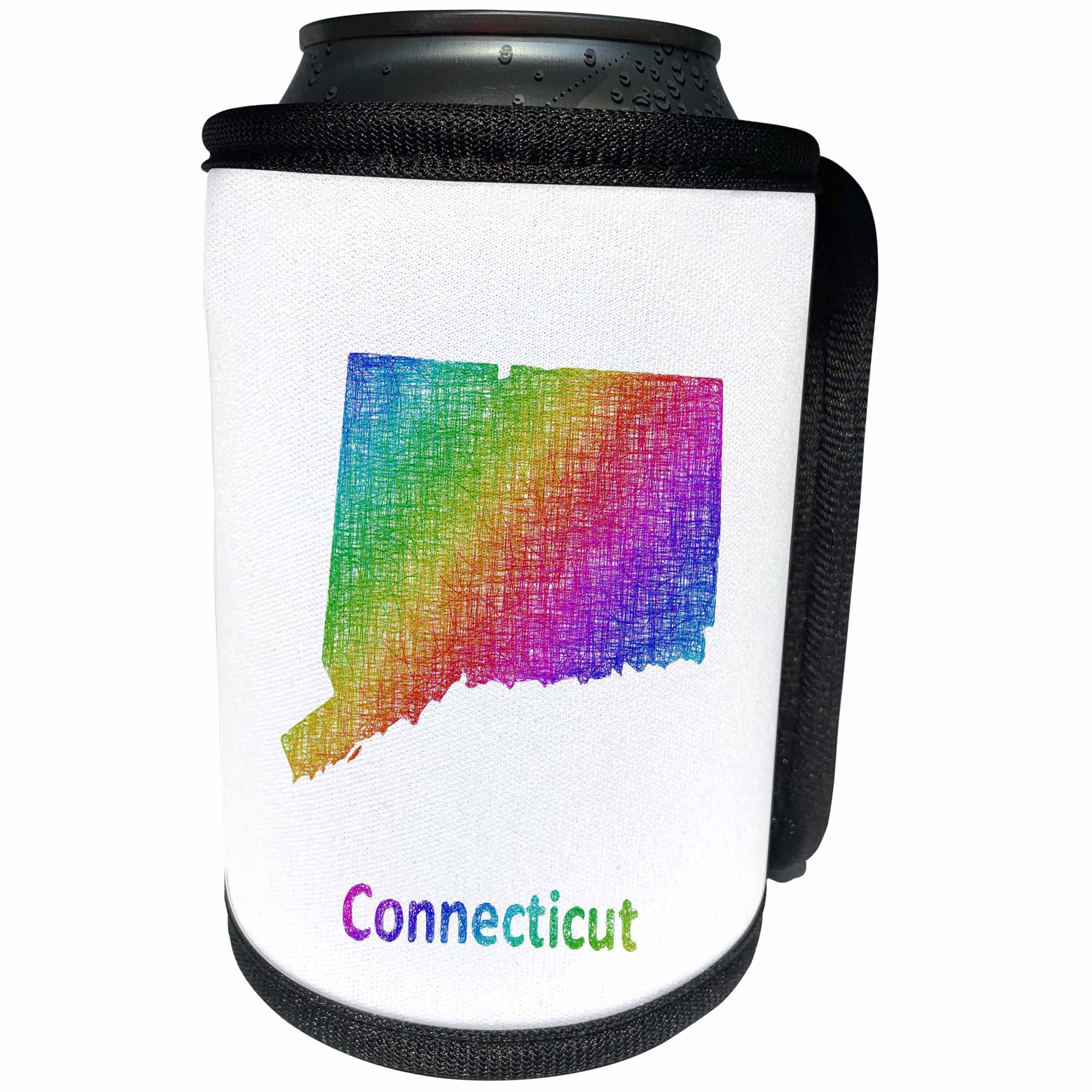 3dRose David Zydd - Map Designs - Connecticut State Map - rainbow sketch design - Can Cooler Bottle Wrap (cc_287248)
