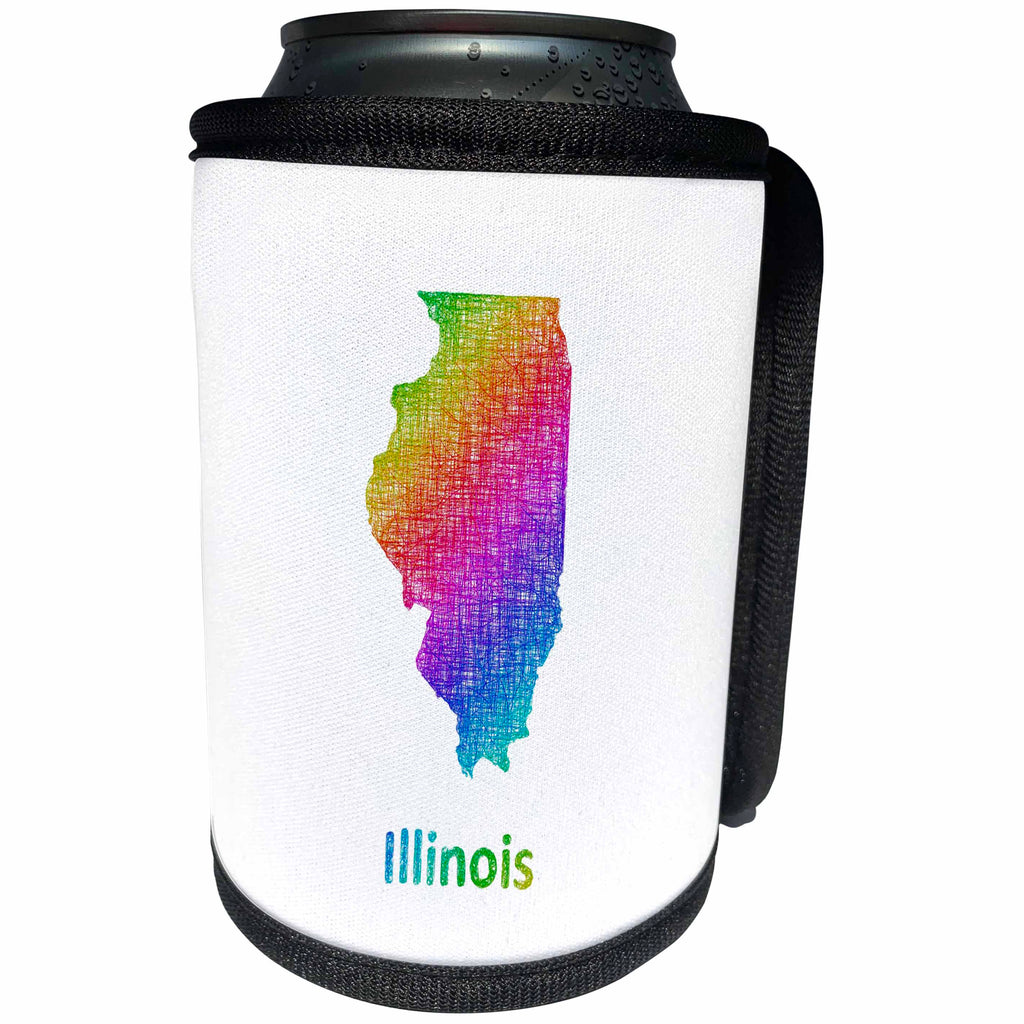 3dRose David Zydd - Map Designs - Illinois State Map - rainbow sketch design - Can Cooler Bottle Wrap (cc_287255)