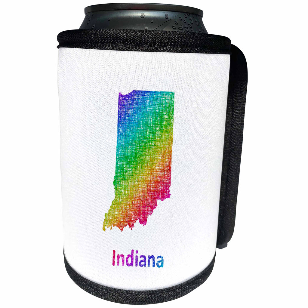 3dRose David Zydd - Map Designs - Indiana State Map - rainbow sketch design - Can Cooler Bottle Wrap (cc_287256)