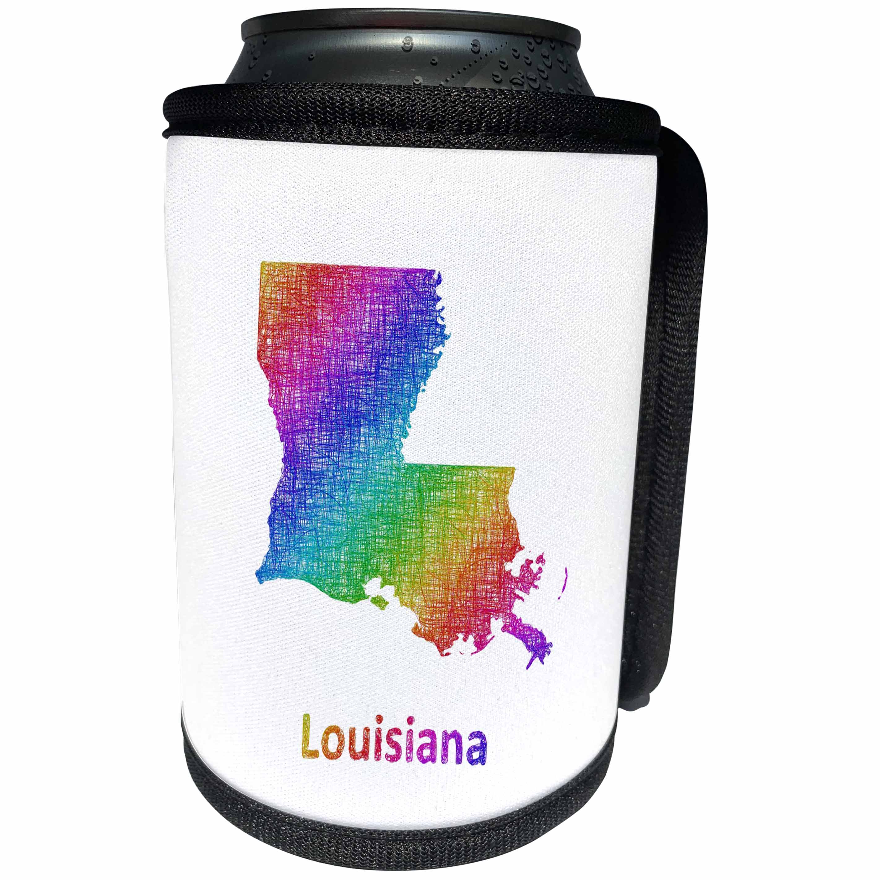 3dRose David Zydd - Map Designs - Louisiana State Map - rainbow sketch design - Can Cooler Bottle Wrap (cc_287260)