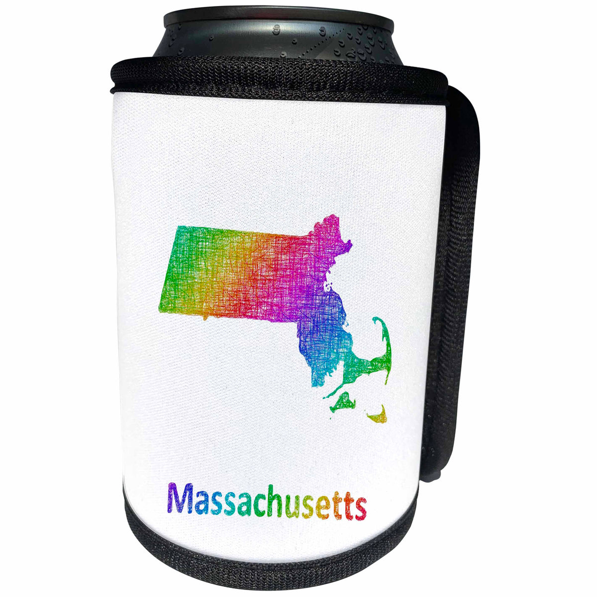 3dRose David Zydd - Map Designs - Massachusetts State Map - rainbow sketch design - Can Cooler Bottle Wrap (cc_287263)