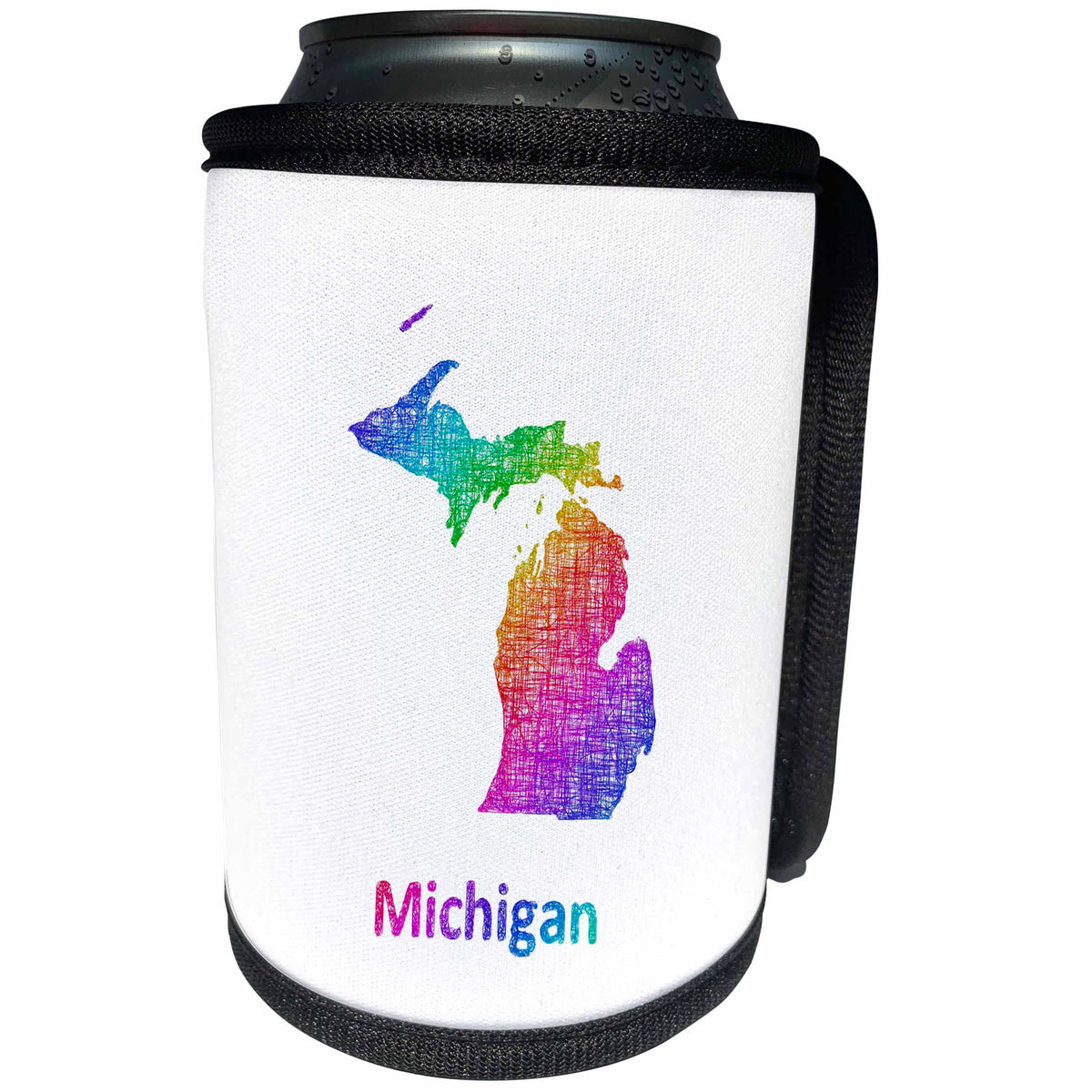 3dRose David Zydd - Map Designs - Michigan State Map - rainbow sketch design - Can Cooler Bottle Wrap (cc_287264)