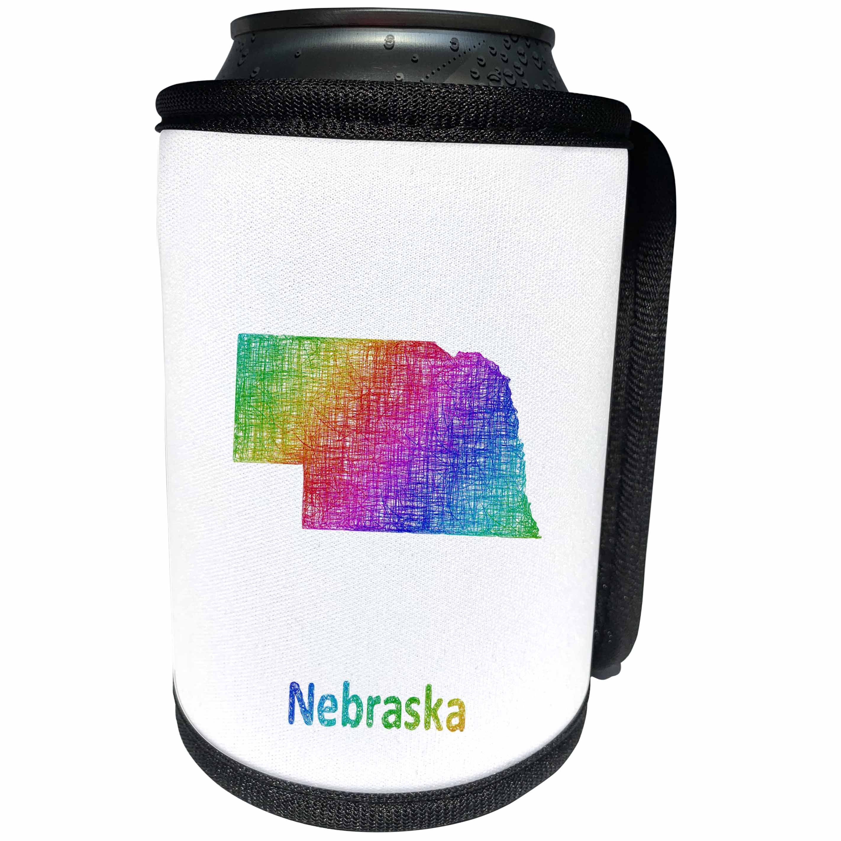 3dRose David Zydd - Map Designs - Nebraska State Map - rainbow sketch design - Can Cooler Bottle Wrap (cc_287269)