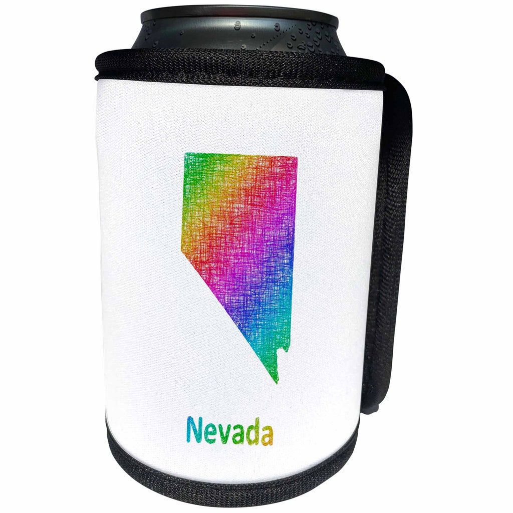 3dRose David Zydd - Map Designs - Nevada State Map - rainbow sketch design - Can Cooler Bottle Wrap (cc_287270)