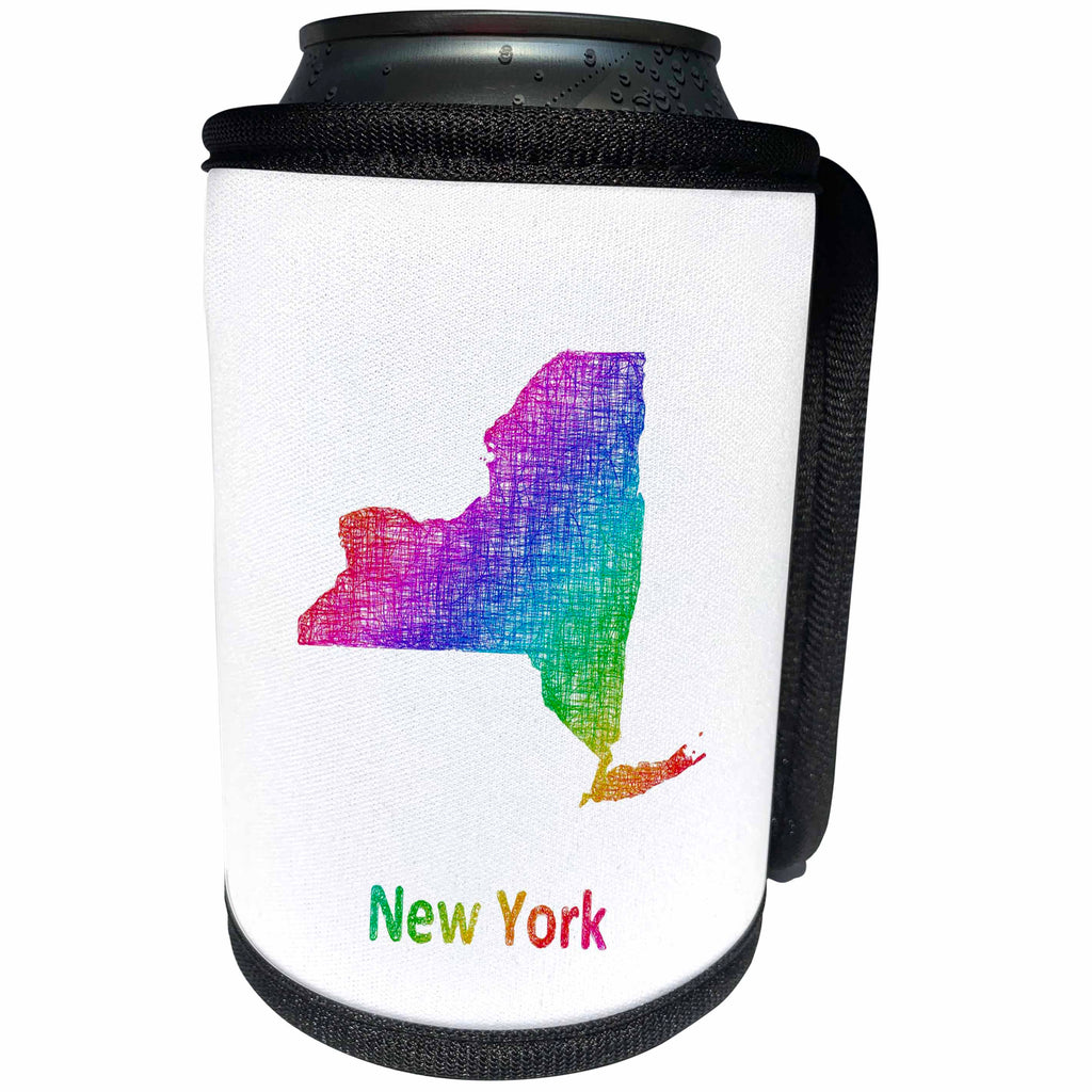 3dRose David Zydd - Map Designs - New York State Map - rainbow sketch design - Can Cooler Bottle Wrap (cc_287274)