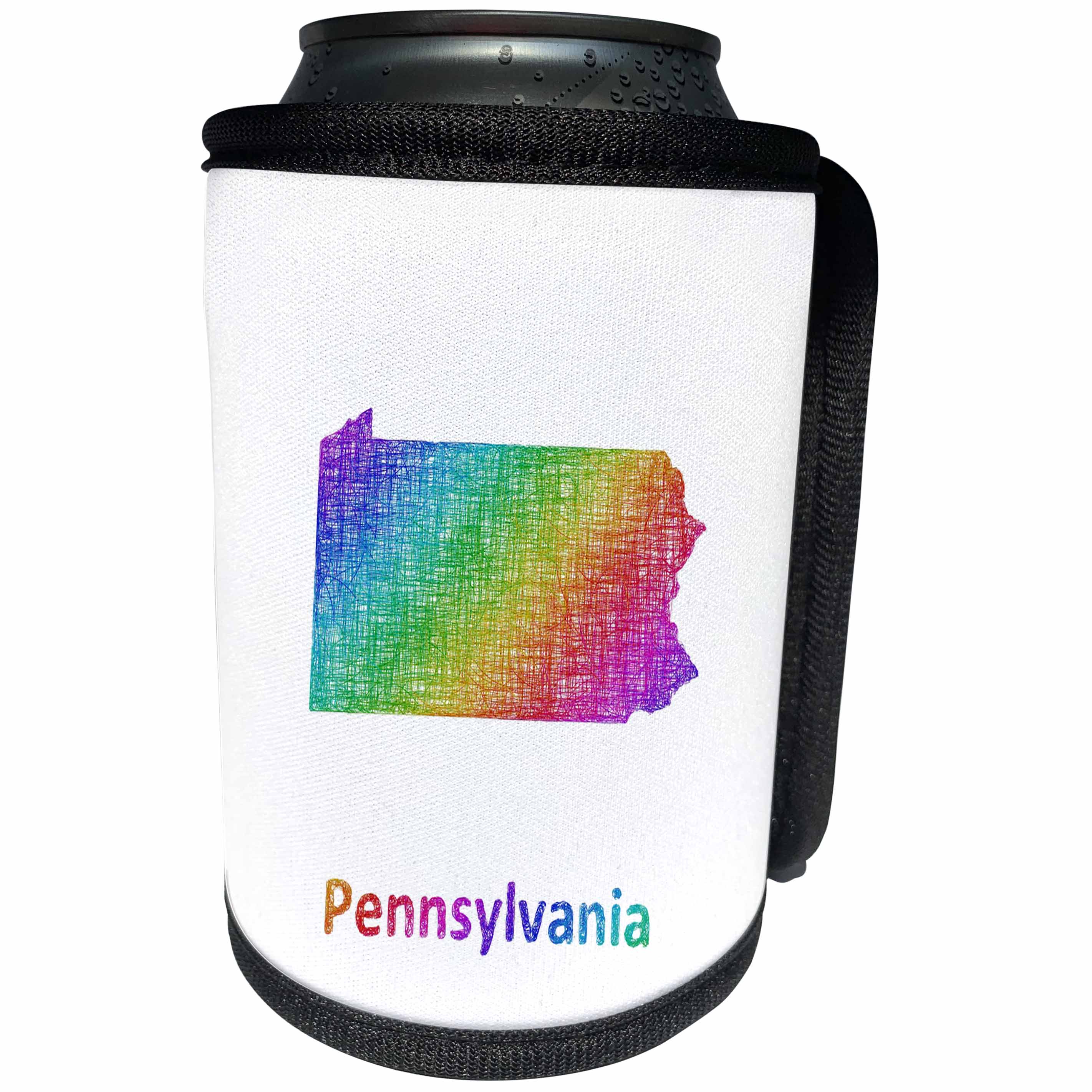 3dRose David Zydd - Map Designs - Pennsylvania State Map - rainbow sketch design - Can Cooler Bottle Wrap (cc_287280)