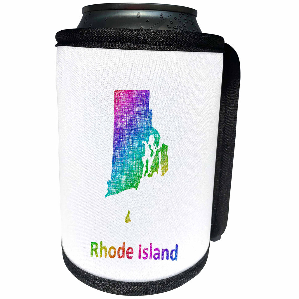 3dRose David Zydd - Map Designs - Rhode Island State Map - rainbow sketch design - Can Cooler Bottle Wrap (cc_287281)