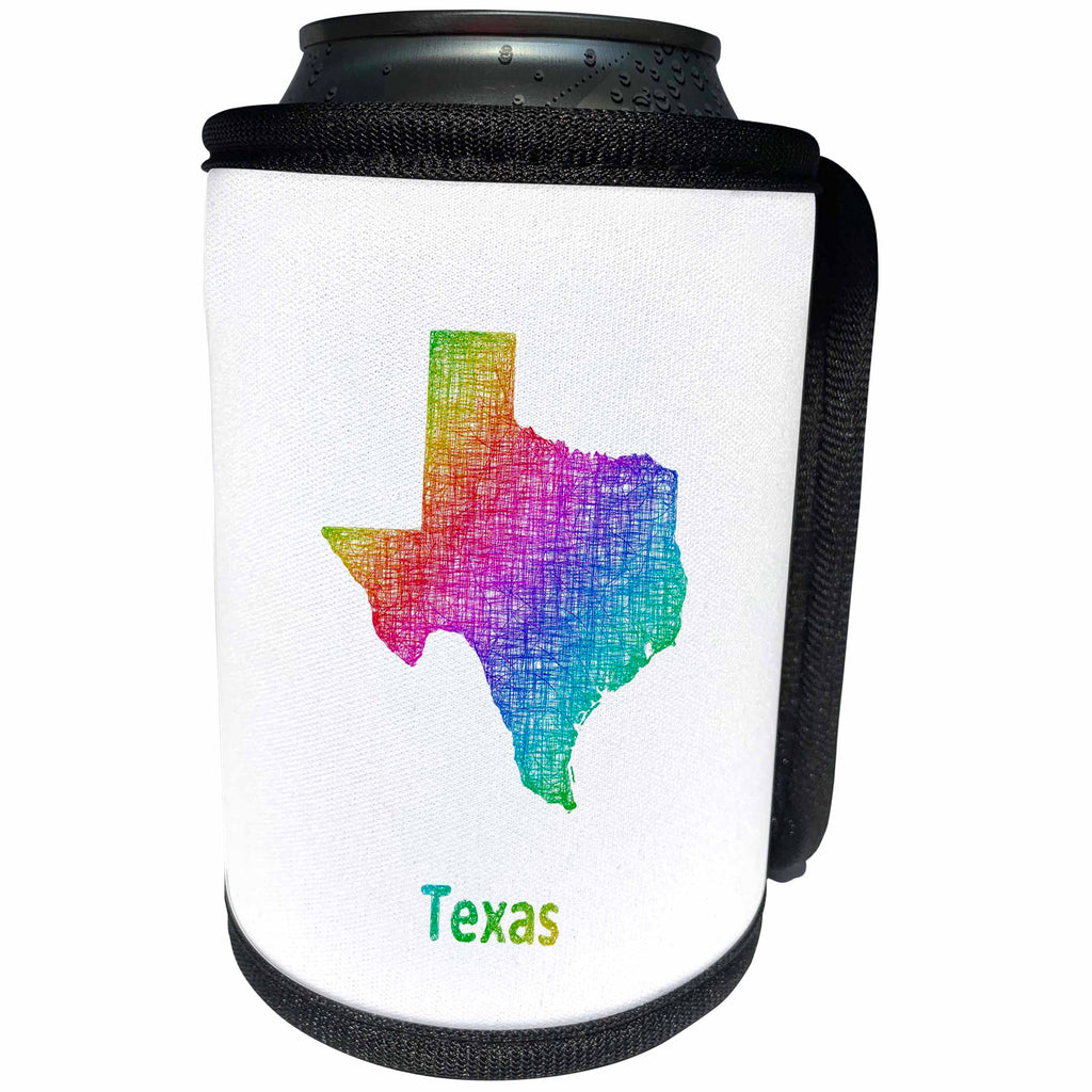 3dRose David Zydd - Map Designs - Texas State Map - rainbow sketch design - Can Cooler Bottle Wrap (cc_287285)