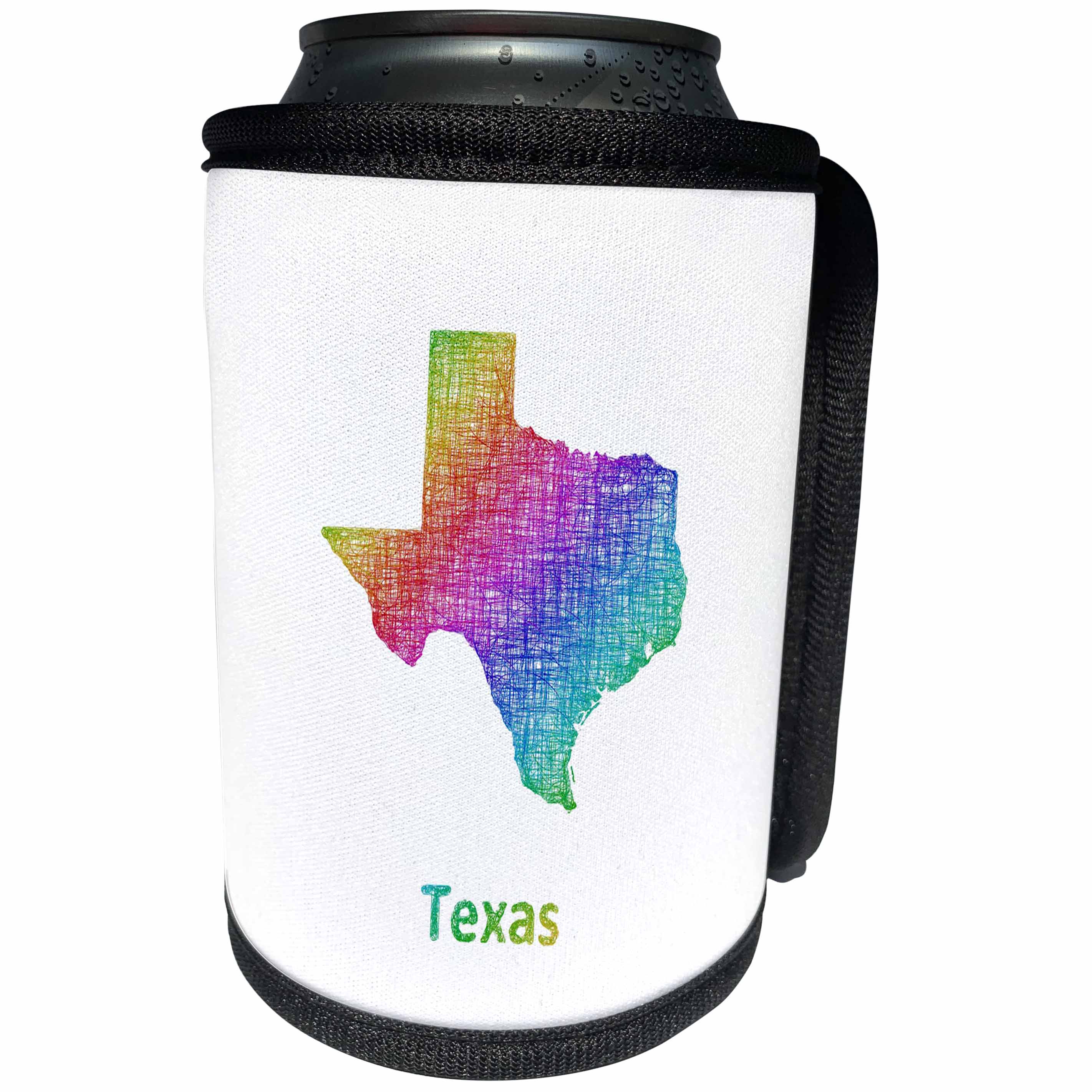 3dRose David Zydd - Map Designs - Texas State Map - rainbow sketch design - Can Cooler Bottle Wrap (cc_287285)