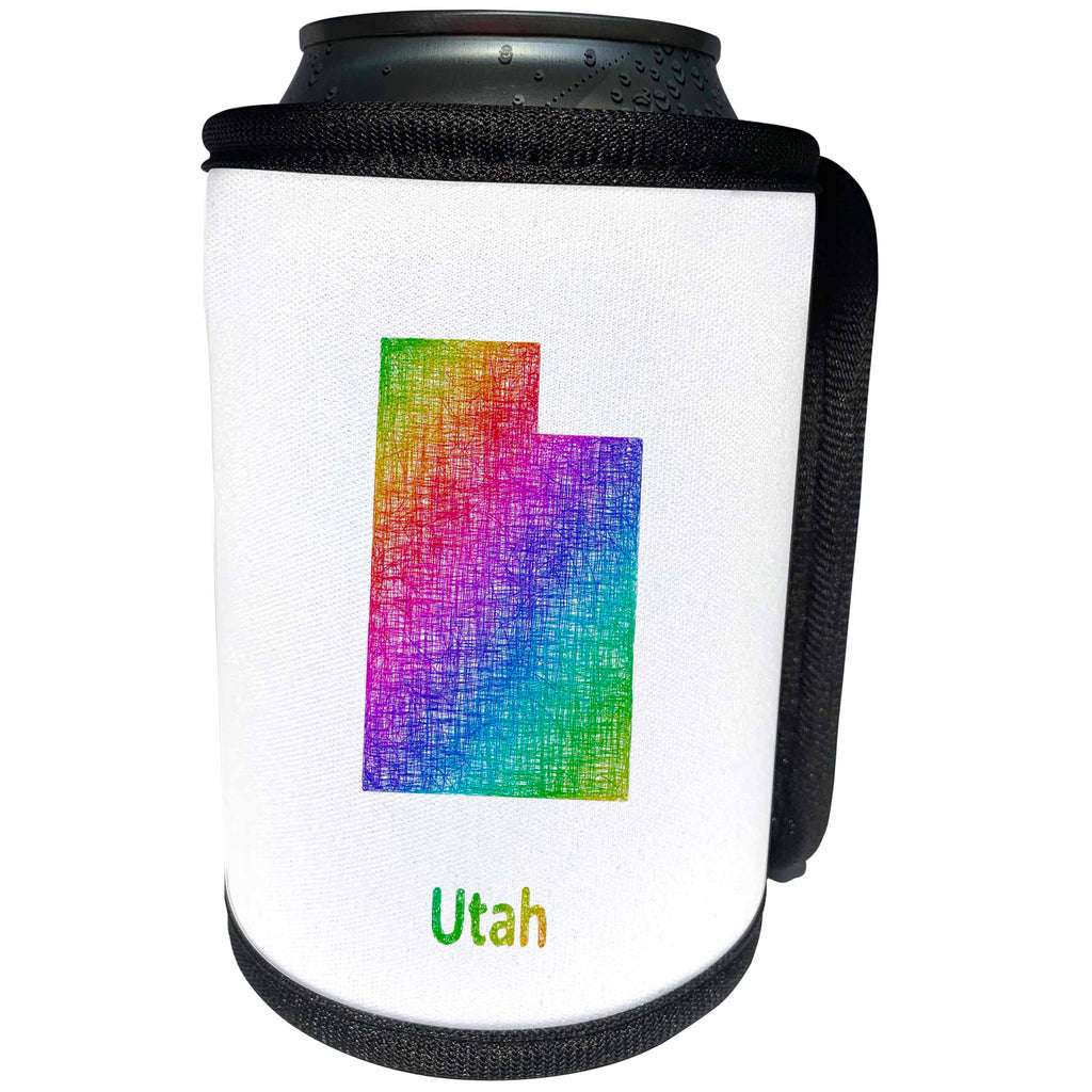 3dRose David Zydd - Map Designs - Utah State Map - rainbow sketch design - Can Cooler Bottle Wrap (cc_287286)