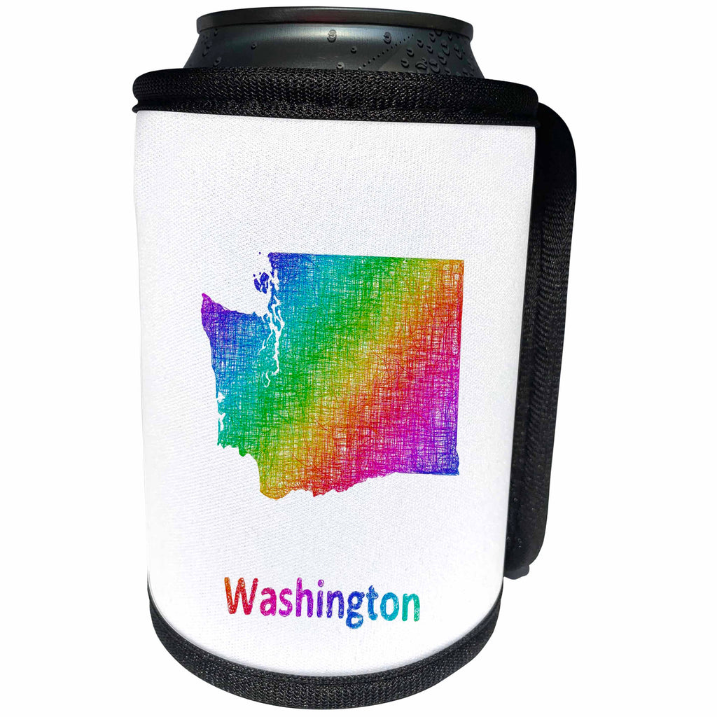 3dRose David Zydd - Map Designs - Washington State Map - rainbow sketch design - Can Cooler Bottle Wrap (cc_287289)