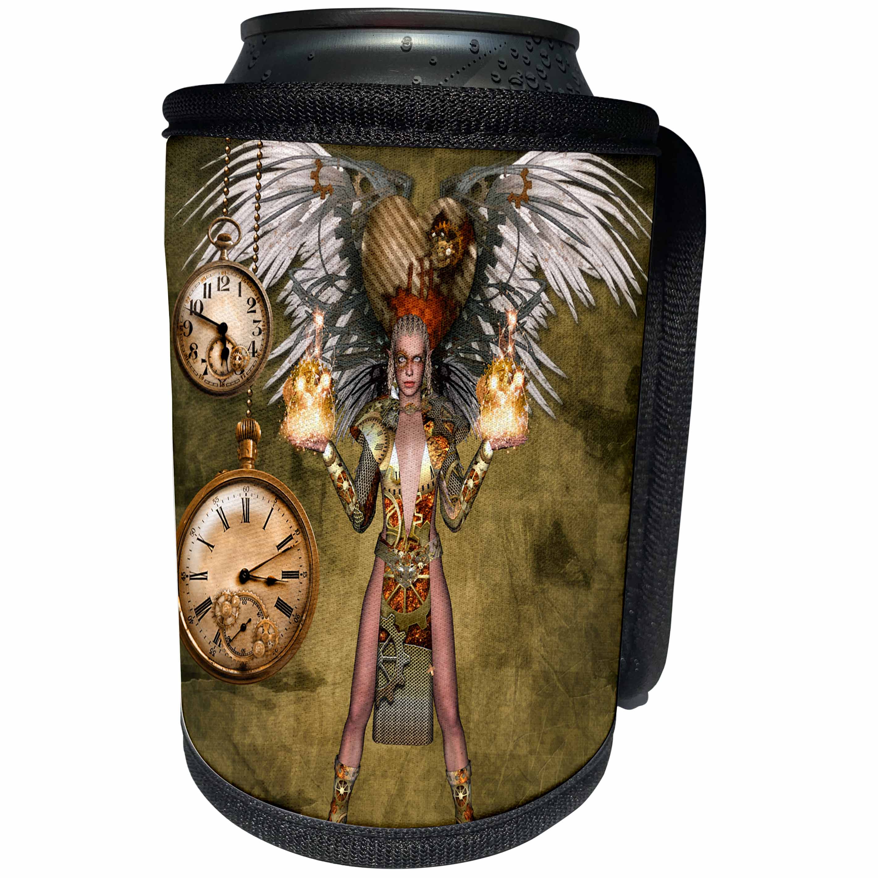3dRose Heike Köhnen Design Steampunk - Steampunk lady with steampunk wings - Can Cooler Bottle Wrap (cc_287294)