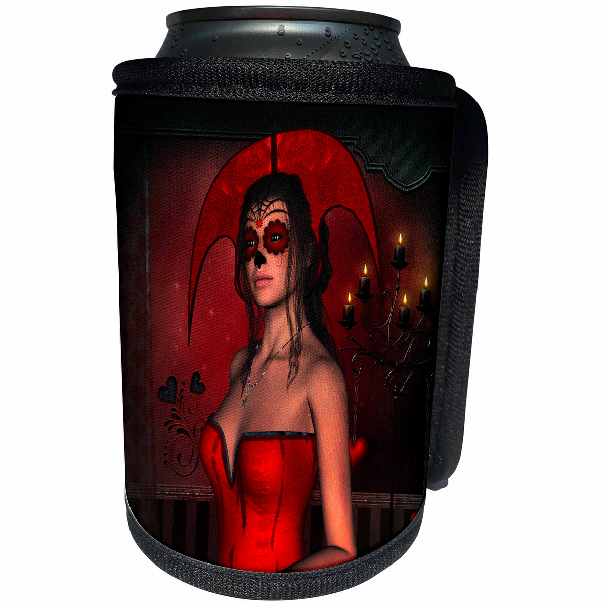 3dRose Heike Köhnen Design Fantasy - Awesome women with sugar skull face - Can Cooler Bottle Wrap (cc_287299)