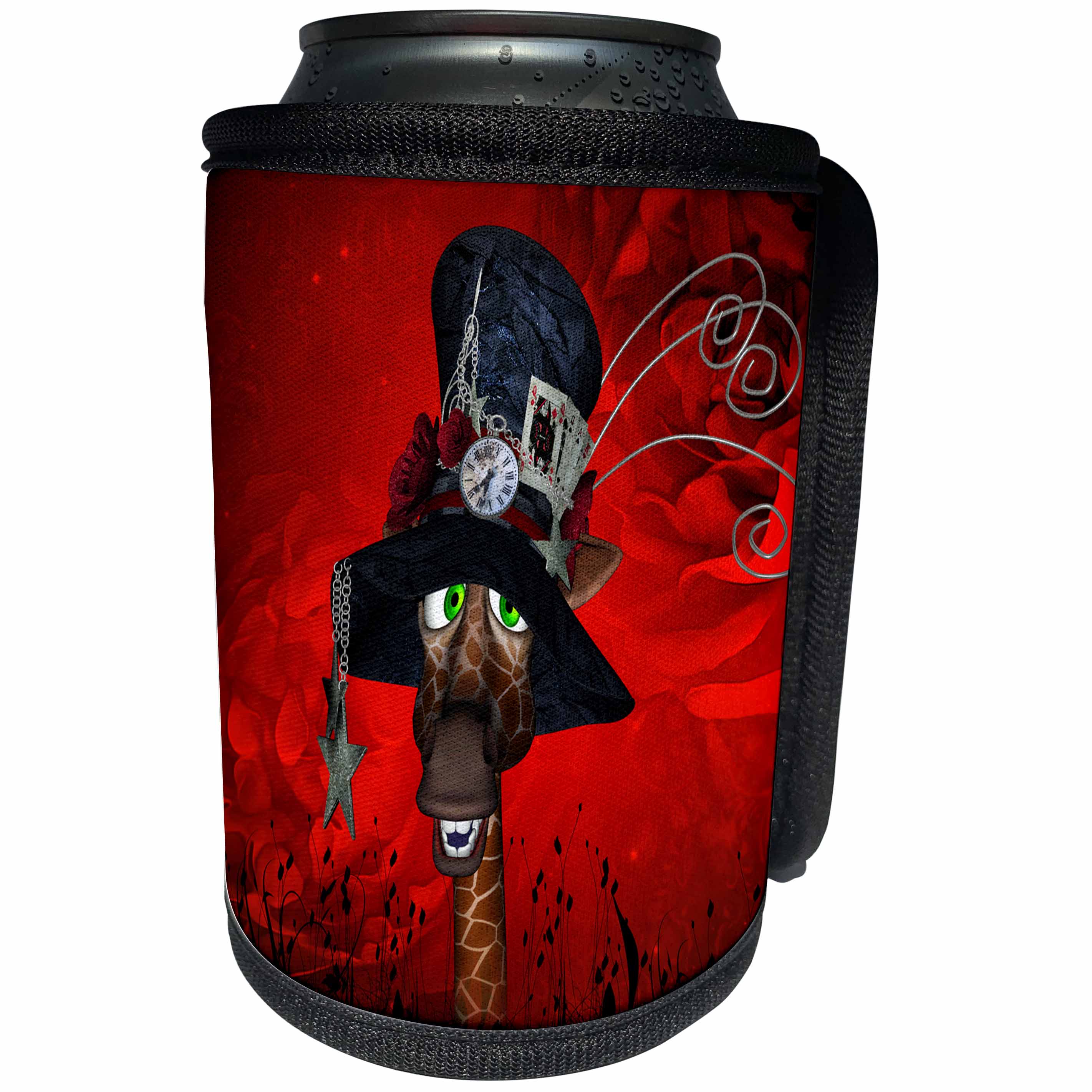 3dRose Heike Köhnen Design Animal - Cute giraffe with hat on vintage background - Can Cooler Bottle Wrap (cc_287303)