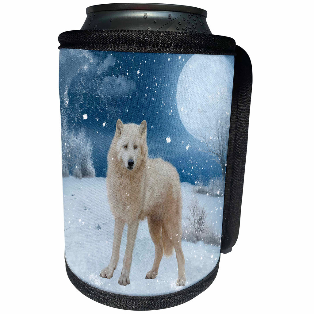 3dRose Heike Köhnen Design Animal - Beautiful arctic wolf in a winter landscape - Can Cooler Bottle Wrap (cc_287317)
