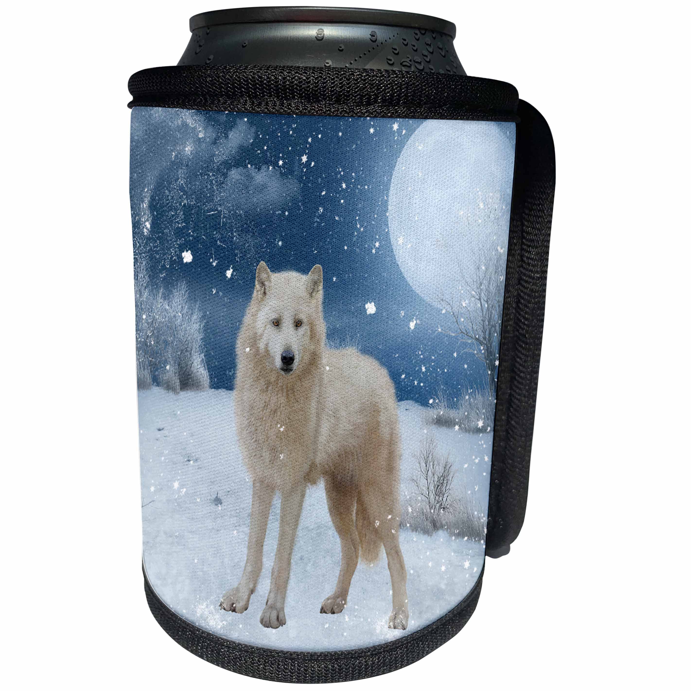 3dRose Heike Köhnen Design Animal - Beautiful arctic wolf in a winter landscape - Can Cooler Bottle Wrap (cc_287317)