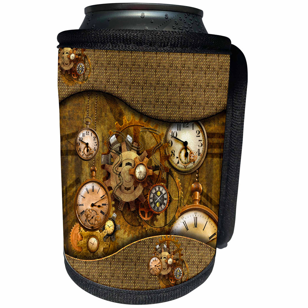 3dRose Heike Köhnen Design Steampunk - Awesome noble steampunk design, clocks and gears - Can Cooler Bottle Wrap (cc_287327)