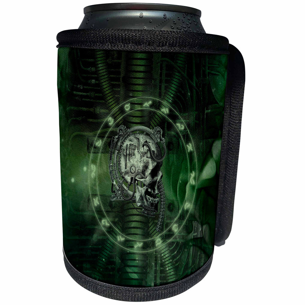 3dRose Heike Köhnen Design Skull - Awesome mechanical skull green colors - Can Cooler Bottle Wrap (cc_287333)