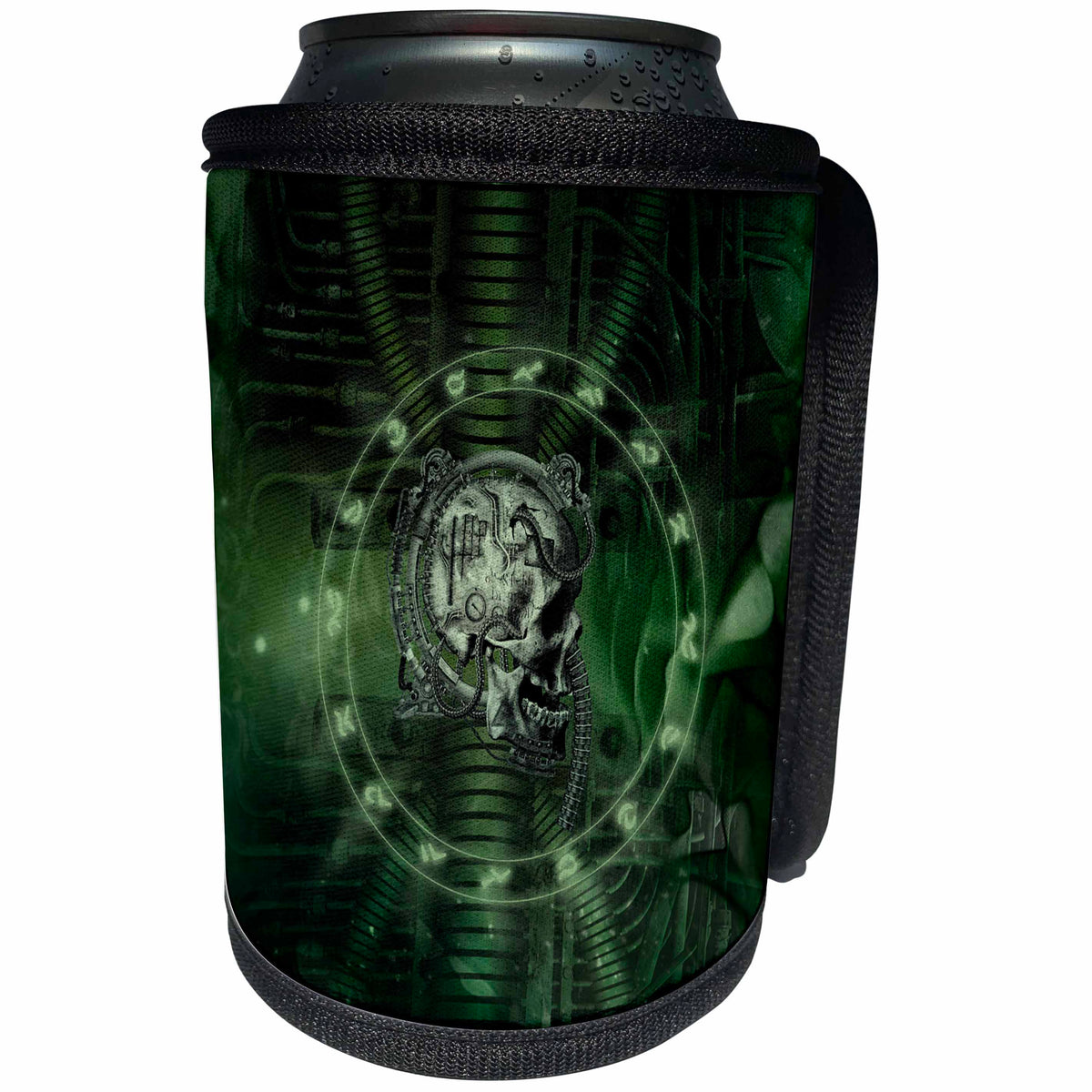 3dRose Heike Köhnen Design Skull - Awesome mechanical skull green colors - Can Cooler Bottle Wrap (cc_287333)