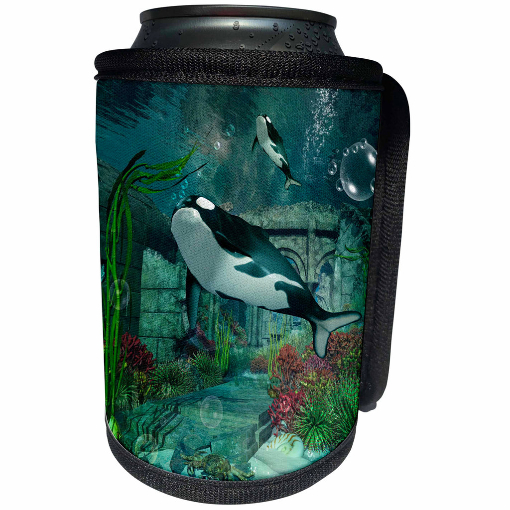 3dRose Heike Köhnen Design Sea Life - Awesome orca in the deep ocean - Can Cooler Bottle Wrap (cc_287343)