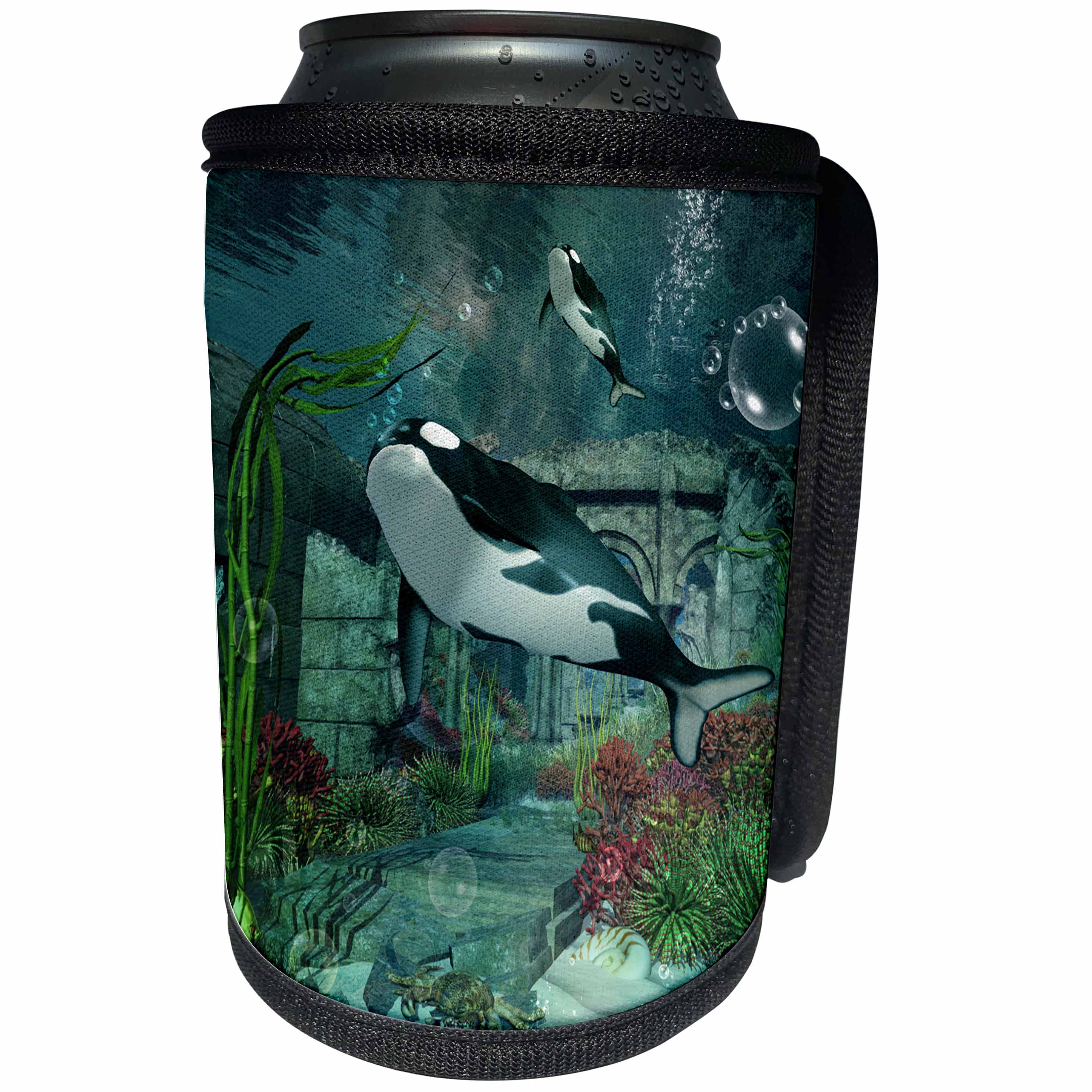 3dRose Heike Köhnen Design Sea Life - Awesome orca in the deep ocean - Can Cooler Bottle Wrap (cc_287343)