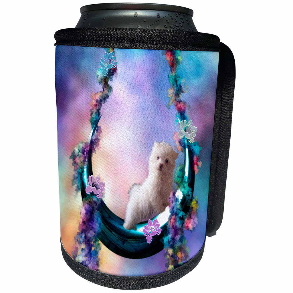3dRose Heike Köhnen Design Animal - Cute little maltese puppy on the moon - Can Cooler Bottle Wrap (cc_287347)