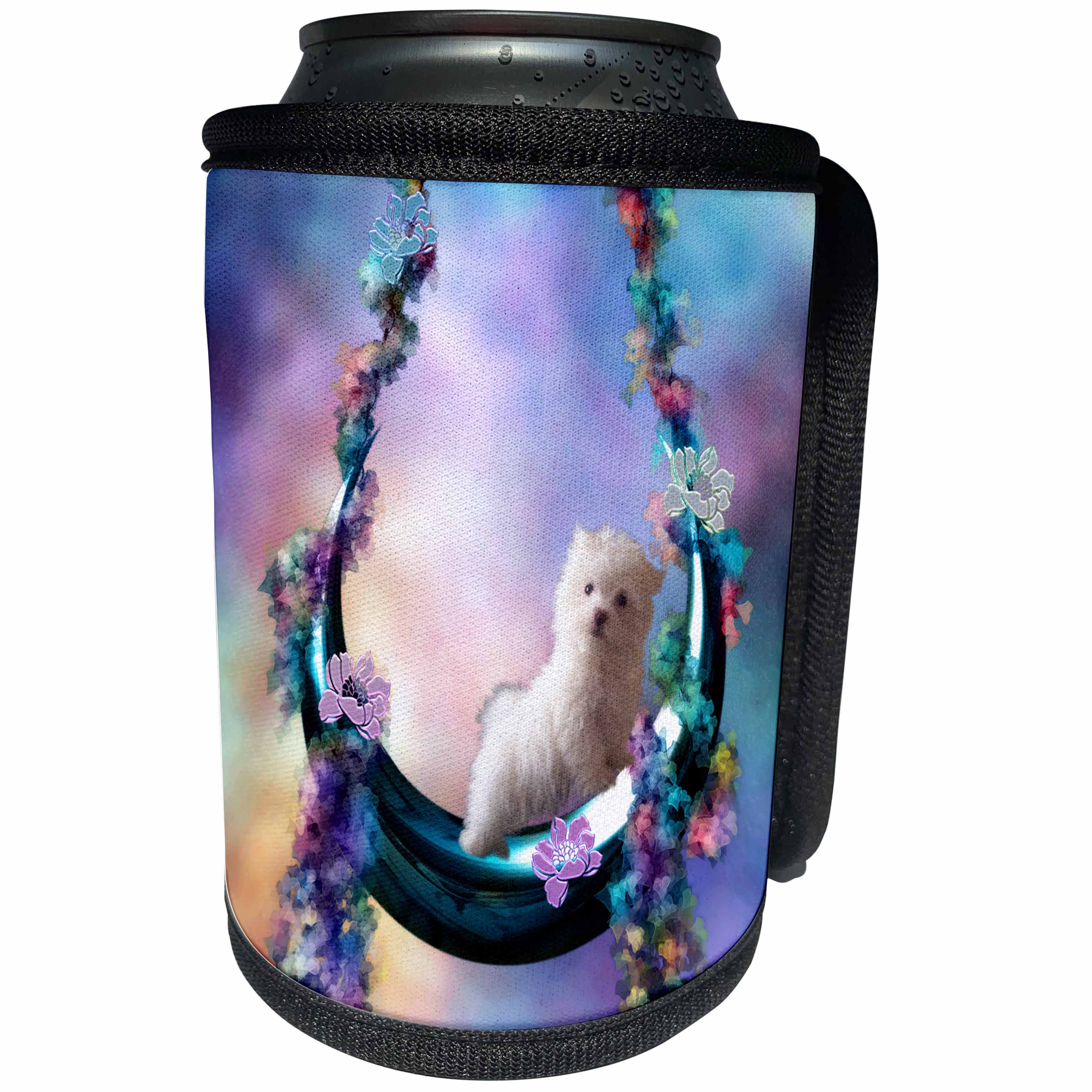 3dRose Heike Köhnen Design Animal - Cute little maltese puppy on the moon - Can Cooler Bottle Wrap (cc_287347)