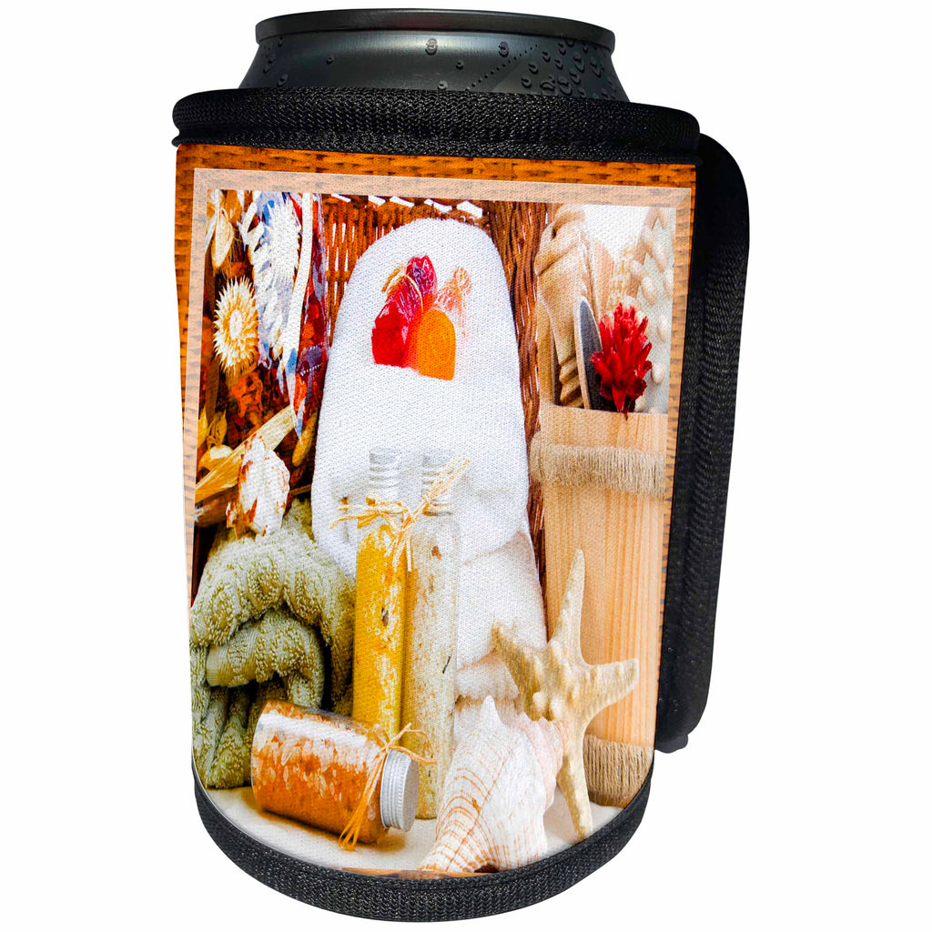 3dRose Susan Brown Designs General Themes - Bath Salts with Soap and Towels - Can Cooler Bottle Wrap (cc_28735)