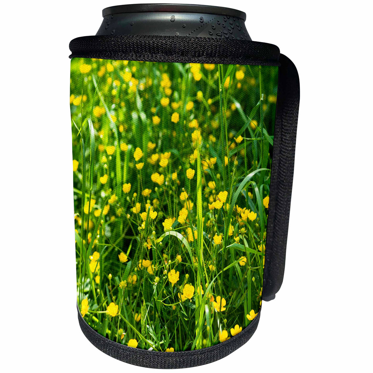 3dRose Alexis Photography - Flowers - Green grass and yellow buttercup flowers. Colorful floral scene - Can Cooler Bottle Wrap (cc_287354)