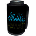 3dRose Alexis Design - American Beaches - Molokai, Hawaii. Decorative text. Blue, yellow on black background - Can Cooler Bottle Wrap (cc_287405)