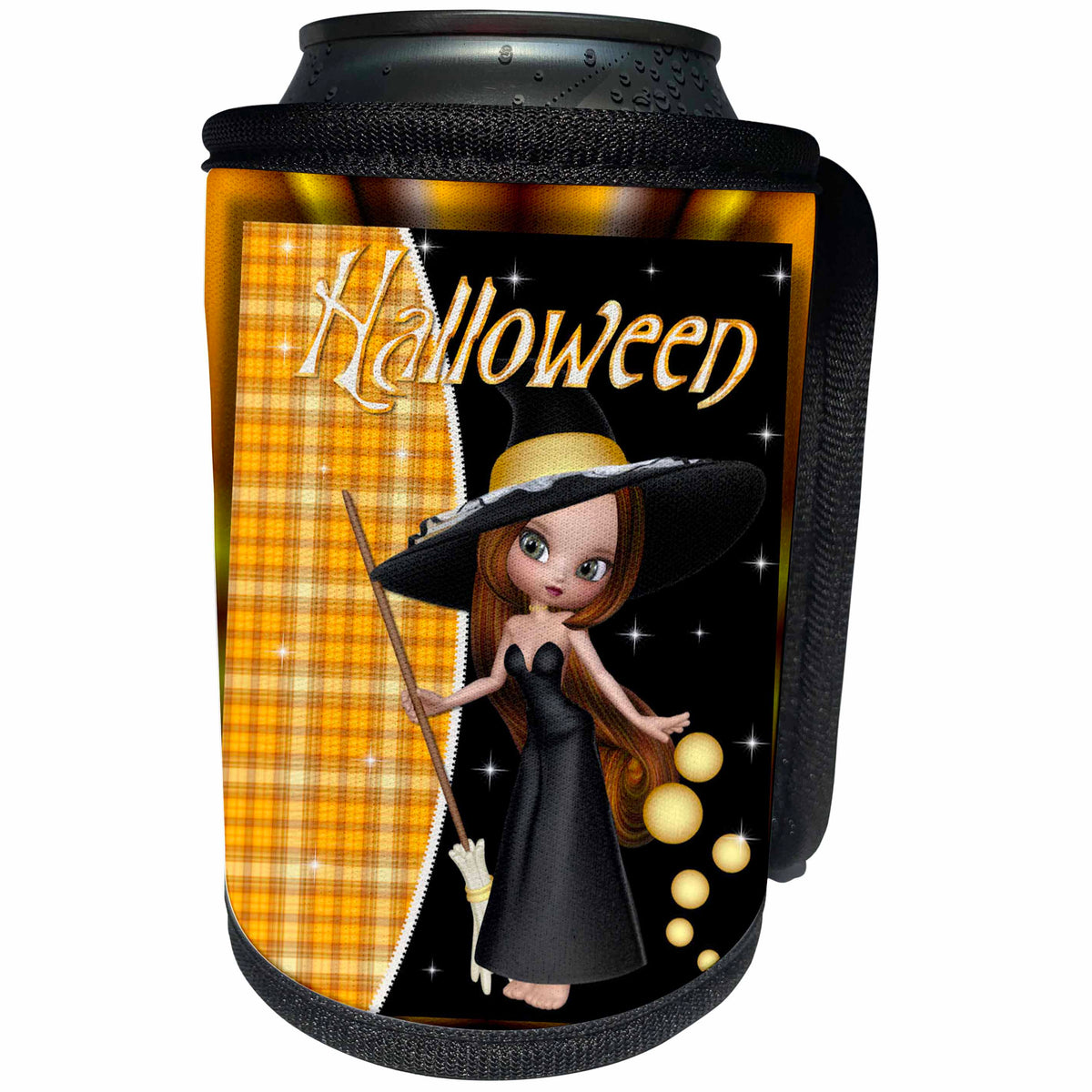 3dRose Susan Brown Designs Halloween Holiday Themes - Little Halloween Witch - Can Cooler Bottle Wrap (cc_28790)