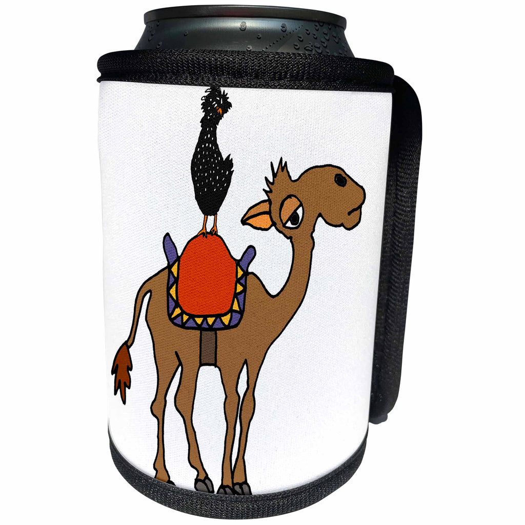 3dRose All Smiles Art Animals - Funny Cool Polish Chicken Riding camel Cartoon - Can Cooler Bottle Wrap (cc_287914)