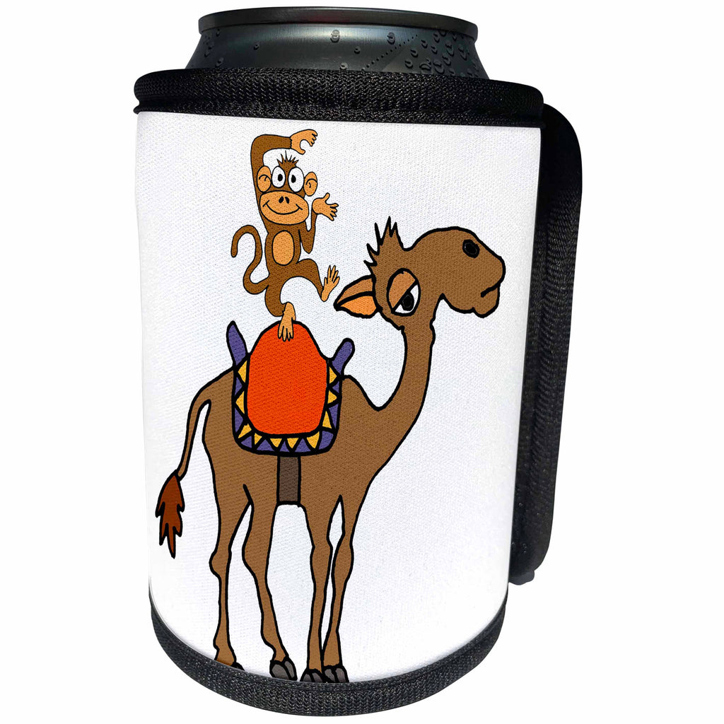 3dRose All Smiles Art Animals - Funny Cool Dancing Monkey Riding Camel Cartoon - Can Cooler Bottle Wrap (cc_287918)