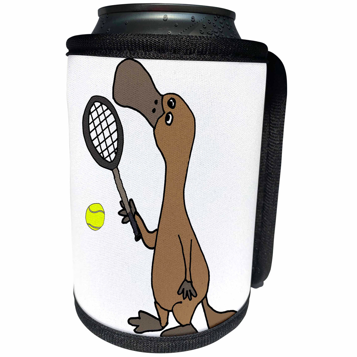 3dRose All Smiles Art Sports and Hobbies - Funny Cute Duck-billed Platypus Playing Tennis Cartoon - Can Cooler Bottle Wrap (cc_287919)