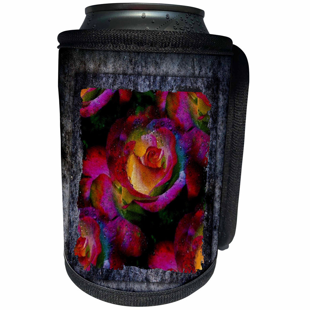 3dRose Susan Brown Designs Flower Themes - Lovely Colorful Roses - Can Cooler Bottle Wrap (cc_28792)