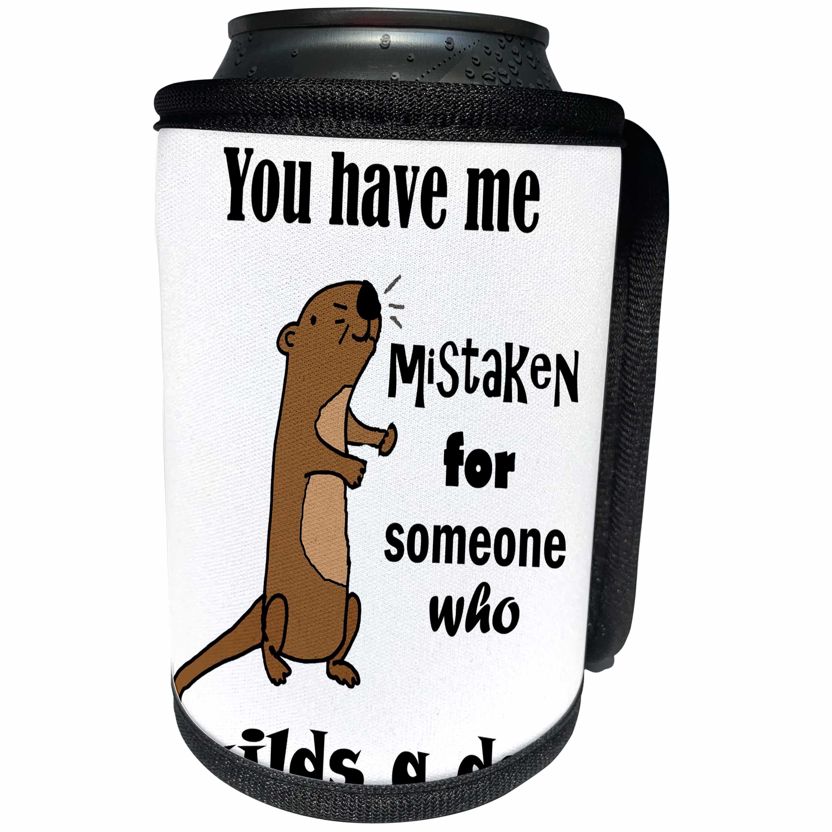 3dRose All Smiles Art Funny - Funny Cute Sea Otter mistaken for someone who builds a dam - Can Cooler Bottle Wrap (cc_287930)