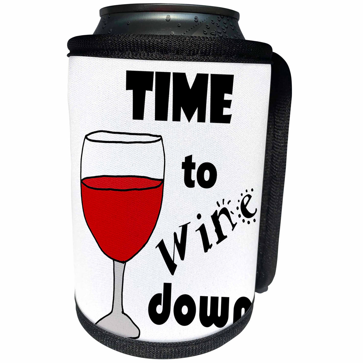 3dRose All Smiles Art Drinking - Funny Cute Time to Wine Down Wine Pun - Can Cooler Bottle Wrap (cc_287932)