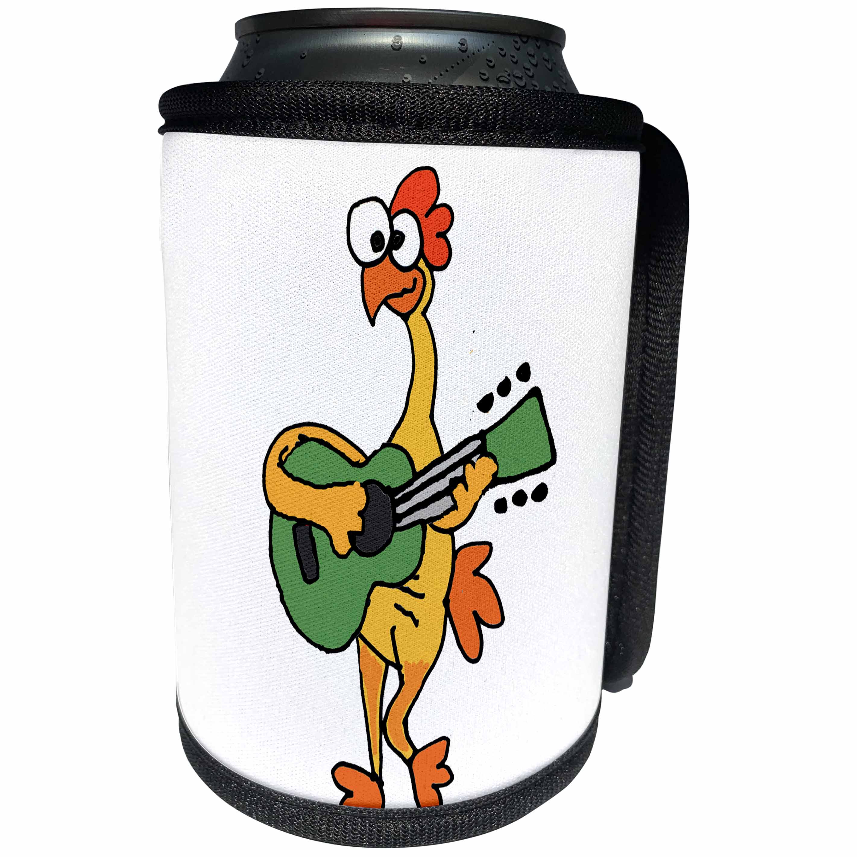 3dRose All Smiles Art Music - Funny Silly Rubber Chicken Playing Guitar Music Cartoon - Can Cooler Bottle Wrap (cc_287945)