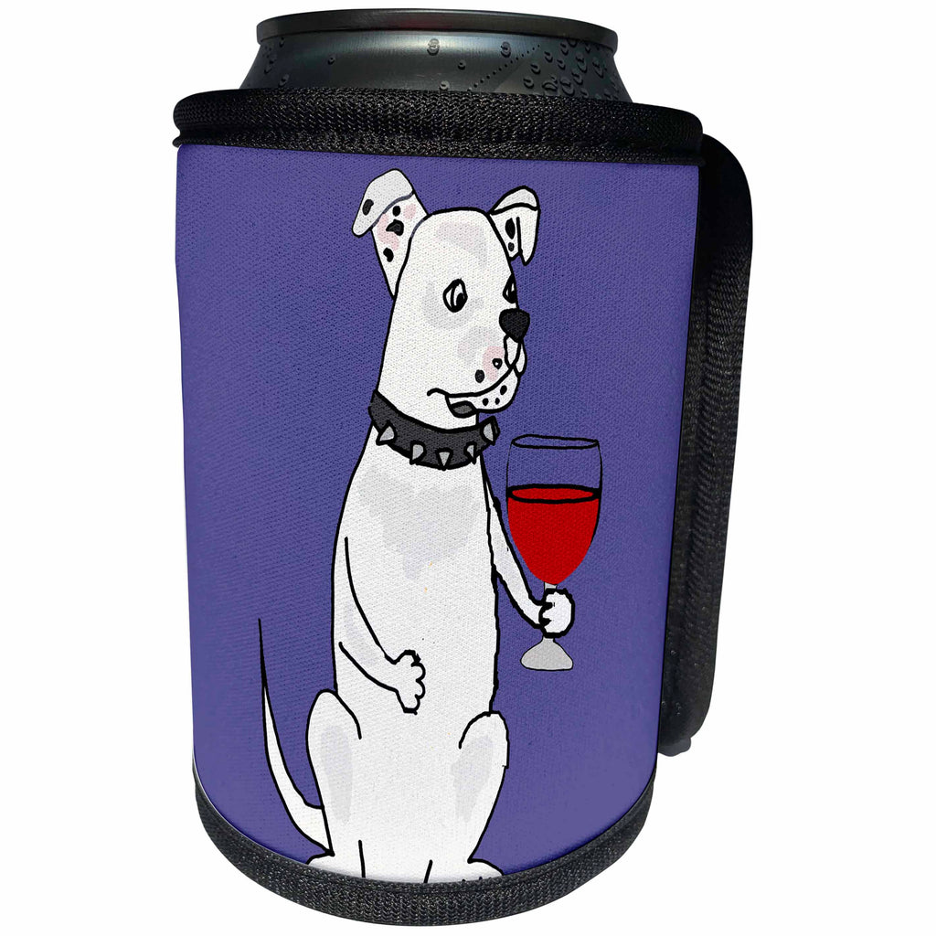 3dRose All Smiles Art Drinking - Cool Funny White American Bulldog Drinking Wine - Can Cooler Bottle Wrap (cc_287947)
