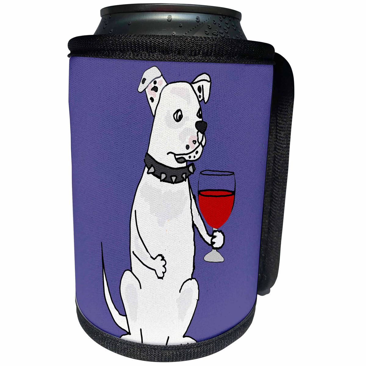 3dRose All Smiles Art Drinking - Cool Funny White American Bulldog Drinking Wine - Can Cooler Bottle Wrap (cc_287947)