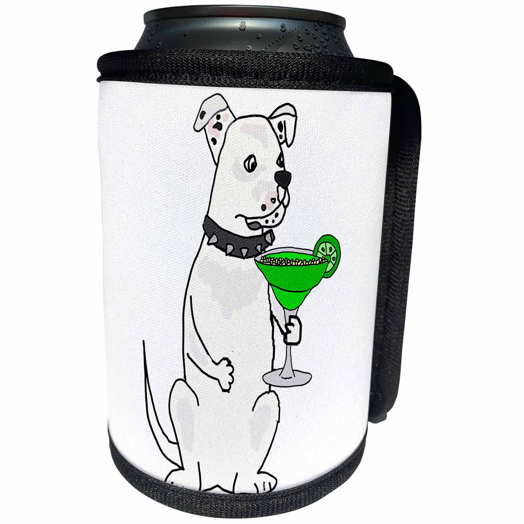 3dRose All Smiles Art Drinking - Cute Funny White American Bulldog Drinking Margarita Cartoon - Can Cooler Bottle Wrap (cc_287948)