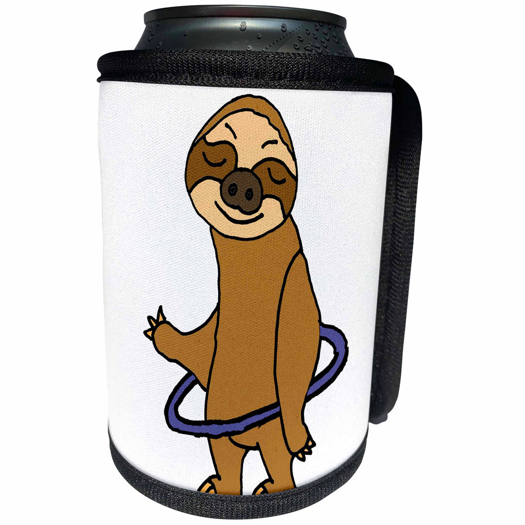 3dRose All Smiles Art Animals - Funny Cool Sloth Playing Hula Hoop Cartoon - Can Cooler Bottle Wrap (cc_287959)