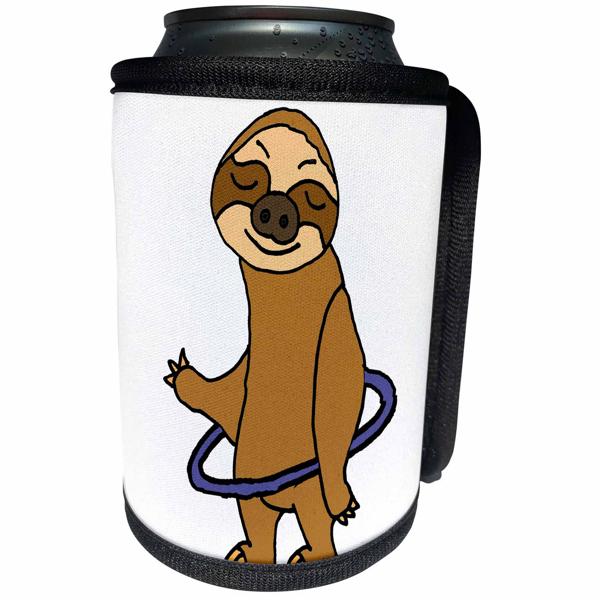 3dRose All Smiles Art Animals - Funny Cool Sloth Playing Hula Hoop Cartoon - Can Cooler Bottle Wrap (cc_287959)