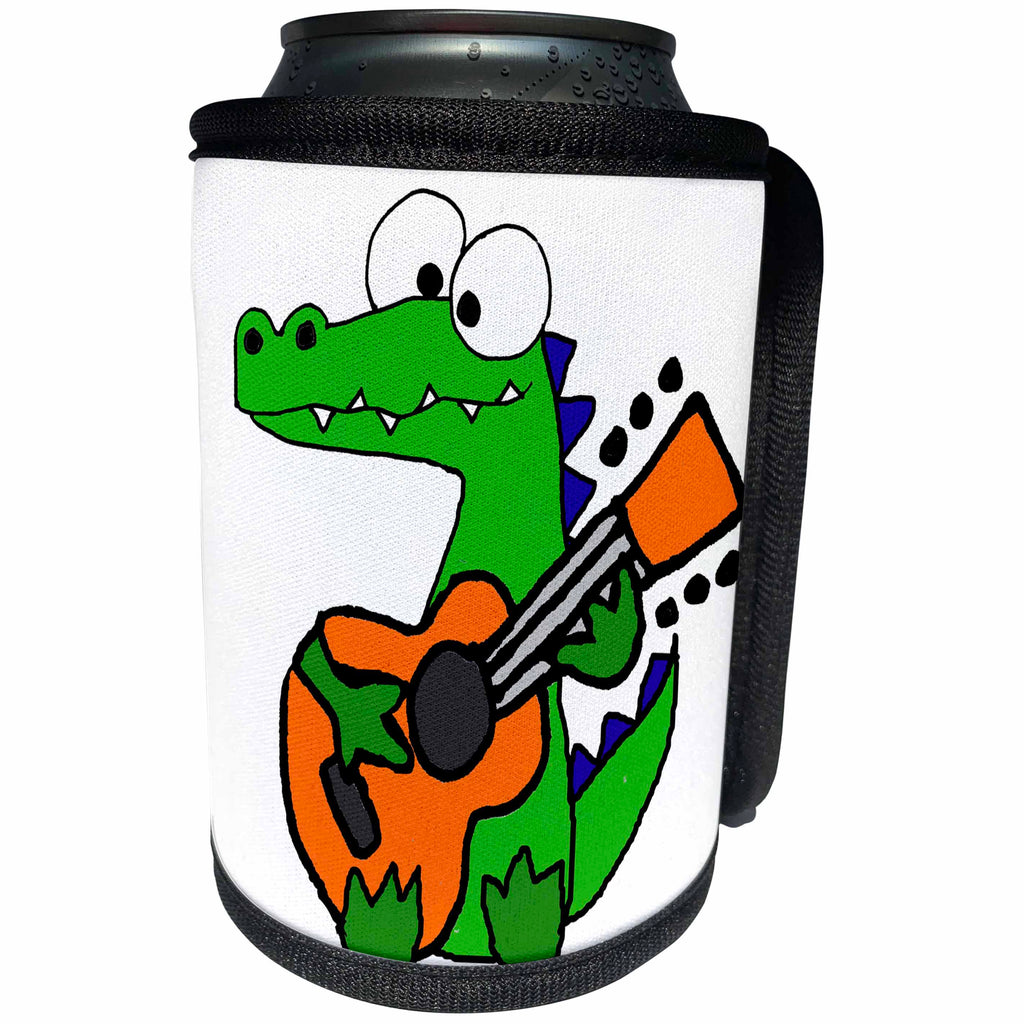 3dRose Funny Cute Alligator Playing Guitar Cartoon - Can Cooler Bottle Wrap (cc_287963)