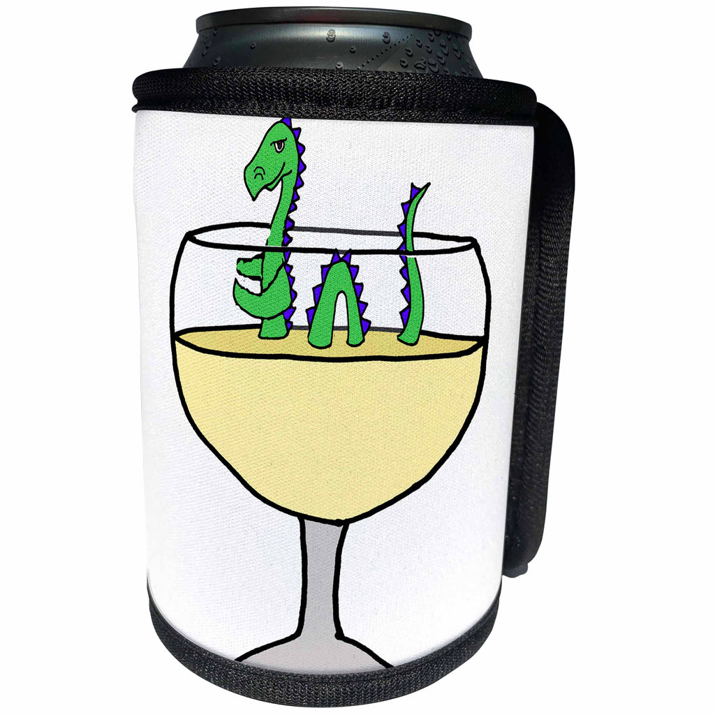 3dRose All Smiles Art Drinking - Funny Cool Loch Ness Monster in Wine Glass Cartoon - Can Cooler Bottle Wrap (cc_287964)